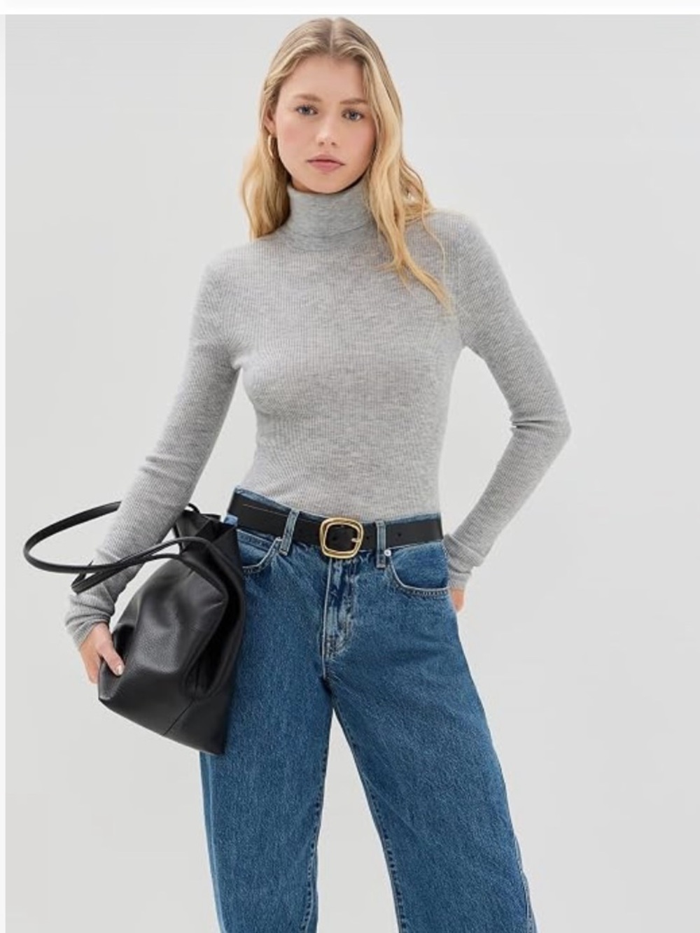 Madewell black leather sculptural gold buckle belt